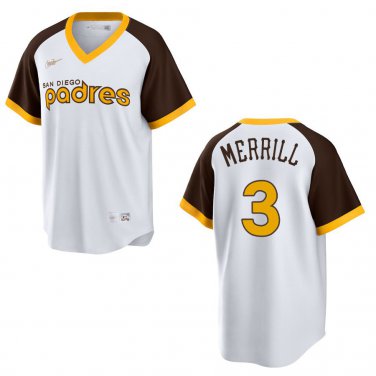 Padres #3 Jackson Merrill White Throwback Stitched Jersey