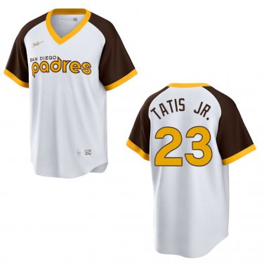 Padres #23 Fernando Tatis Jr. White Throwback Stitched Jersey