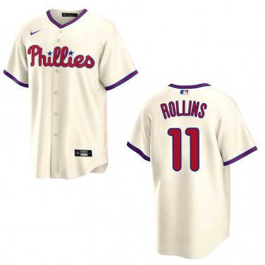 Phillies #11 Jimmy Rollins Cream Stitched Jersey