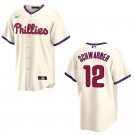 Phillies #12 Kyle Schwarber Cream Stitched Jersey