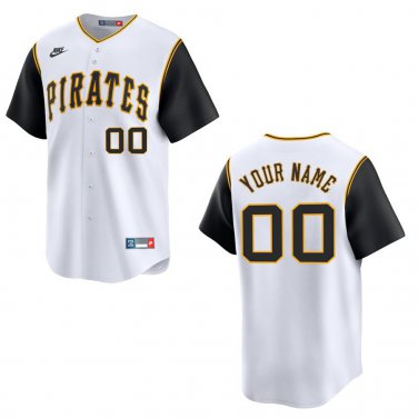 Pirates #00 Custom Name And Number White Throwback Stitched Jersey