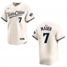 Twins #7 Joe Mauer Cream Stitched Jersey