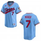 Twins #7 Joe Mauer Light Blue Throwback Stitched Jersey