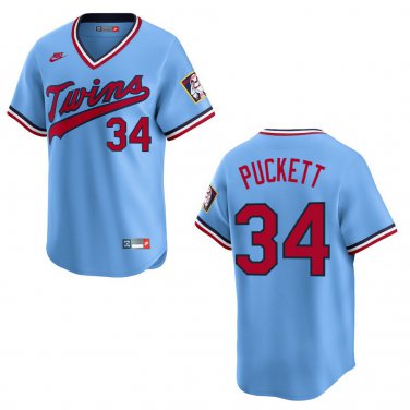 Twins #34 Kirby Puckett Light Blue Throwback Stitched Jersey