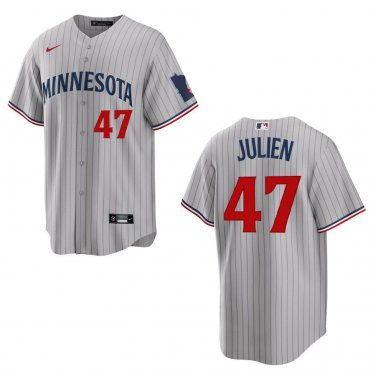 Twins #47 Edouard Julien Gray Stitched Jersey