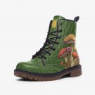 Green Mushroom Boots, Green Vegan Leather Lace Up Boots For Hippies