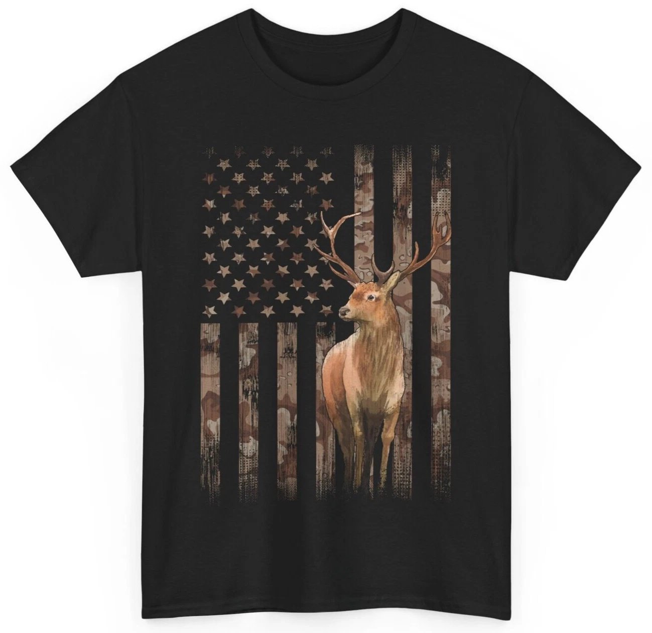 Deer Hunting Whitetails Hunter Dad Camouflage American Flag T-Shirt