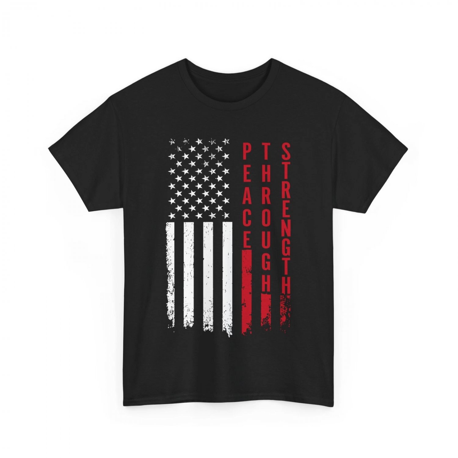 Peace Through Strength Distressed Flag USA Graphic T-Shirt