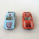 2 Diecast Toy Cars #7 Blue #17 Orange Vintage 1990s