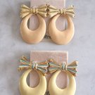 2 Pair Large Chunky Bow Hoop Pierced Earrings Yellow Peach Blue Designer Whitney's Vintage 1980s