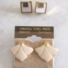 2 Pair Silver Gold White Pierced Earrings Vintage Jewelry 1980s 2 Pair Silver Gold White Pierced Earrings Vintage Jewelry 1980s