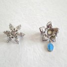 2 Sparkly Flower Aurora Borealis Rhinestone Brooches Pins Vintage Jewelry 1950s
