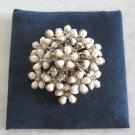 3 Layer White Flower Rhinestone Gold Brooch Pin Vintage Jewelry 1950s
