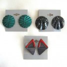3 Pair Colorful Pierced Earrings Green Black Red Vintage Jewelry 1970s 3 Pair Colorful Pierced Earrings Green Black Red Vintage Jewelry 1970s