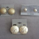 3 Pair Pearl Cabochon Rhinestone Clip On Earrings Designer Richelieu Vintage 1950s