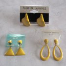 3 Pair Yellow Hoop Pierced Earrings Vintage Jewelry 1970s