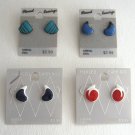 4 Pair Colorful Enamel Pierced Earrings Red White Turquoise Blue Black Vintage 1980s