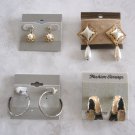 4 Pair Dangle Pearl Pierced Earrings Silver Hoop Vintage Jewelry 1970s