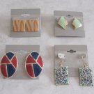 4 Pair Pink Blue And Green Metal Enamel Pierced Earrings Vintage Jewelry 1970s