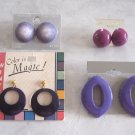 4 Pair Purple Hoops Pierced Earrings Vintage Jewelry 1970s