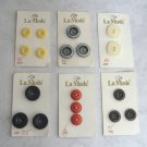 6 Pkg Grey Red Rust White Yellow Brown Blue Various Buttons By La Mode Vintage 1960s Sewing Supplies