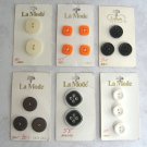 6 Pkg Orange White Black Brown Various Buttons By La Mode Vintage 1960s Sewing Supplies