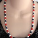 24_ Red White Blue Silver Beaded Necklace Vintage 1970s Jewelry