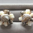 Agate Beaded Clip On Earrings Tan Beige Japan Vintage 1950s Jewelry