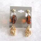 Amber Glass Beaded Tassel Dangle Screw Back Earrings Vintage Jewelry 1970s