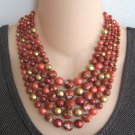 Beaded Art Glass Necklace Multiple 5 Strands Chunky Large Japan Vintage 1950s Jewelry