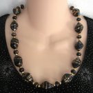 Black & Gold Beaded Necklace Chunky Style 1980s Vintage Jewelry