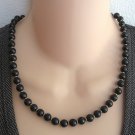 Black Beaded Necklace Retro Fancy Gold Clasp Vintage Jewelry 1970s