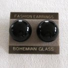 Black Cabochon Bohemian Glass Pierced Earrings Button Domed Style Vintage Jewelry 1970s Black Cabochon Bohemian Glass Pierced Earrings Button Domed Style Vintage Jewelry 1970s