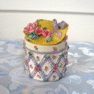 Colorful Floral Yellow Fancy Hat Raised Flower Trinket Box Figurine Colorful Floral Yellow Fancy Hat Raised Flower Trinket Box Figurine