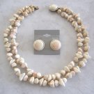 Double Strand Beaded Necklace & Clip On Earrings Jewelry Set Hong Kong Vintage 1950s
