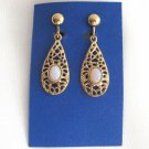 Gold Oval Opal Style Cabochon Dangle Clip On Earrings Vintage Gold Oval Opal Style Cabochon Dangle Clip On Earrings Vintage
