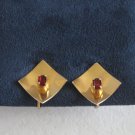 Gold Washed Prong Set Red Garnet Stone Screw Back Earrings Sterling Vintage Jewelry 1950s