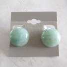 Green Agate Stone Quartz Round Cabochon Clip On Earrings 1970's Vintage Jewelry