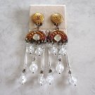 Large Aurora Borealis Beaded Dangle Clip On Earrings Designer Avery Quinn Vintage 1970s