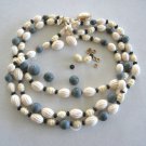 Large Beaded Triple Strand Necklace Green Black Cream Made in Western Germany Vintage Needs Repair Large Beaded Triple Strand Necklace Green Black Cream Made in Western Germany Vintage Needs Repair