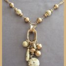 Large Gold Beaded Funky Charm Pendant Necklace Retro 1980s Vintage Jewelry Large Gold Beaded Funky Charm Pendant Necklace Retro 1980s Vintage Jewelry