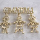 Large Gold GRANDMA Brooch Pin with Hanging Children Charms Vintage 1980s