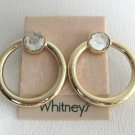 Large Gold Rhinestone Hoop Pierced Earrings Designer Whitney's Vintage Jewelry 1980s