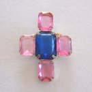 Large Pink & Blue Jeweled Cross Brooch Pin Vintage Jewelry 1950s Large Pink & Blue Jeweled Cross Brooch Pin Vintage Jewelry 1950s