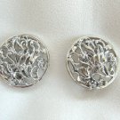 Large Round Flower Retro Silver Clip On Earrings Vintage Jewelry 1970s