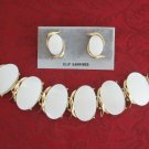 Large White Thermoset Cabochon Bracelet & Clip On Earrings Vintage Jewelry Set 1950s Large White Thermoset Cabochon Bracelet & Clip On Earrings Vintage Jewelry Set 1950s