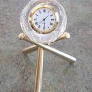 Lead Crystal Glass Baseball Shaped Clock & 3 Gold Tier Bat Stand