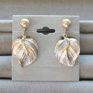 Pink Blue & White Pastel Color Gold Dangle Leaf Clip On Earrings Vintage 1970s