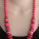Pink Chunky Wooden Beaded Necklace Vintage 1970s Jewelry