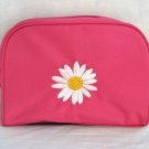 Pink Cosmetic Makeup Bag With Embroidered Daisy Pink Cosmetic Makeup Bag With Embroidered Daisy